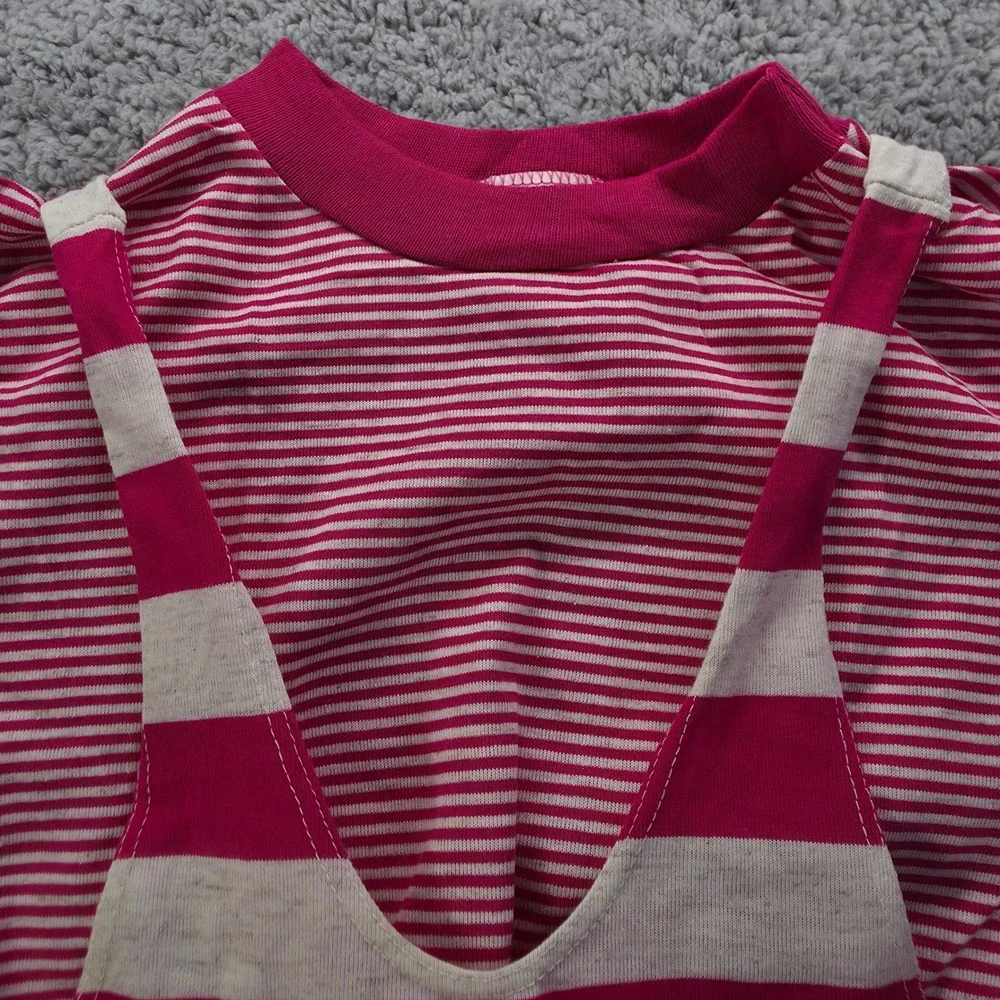Top Stuff Vintage Girls Pink White Striped 2 Piece Romper Set Size 14 USA Made